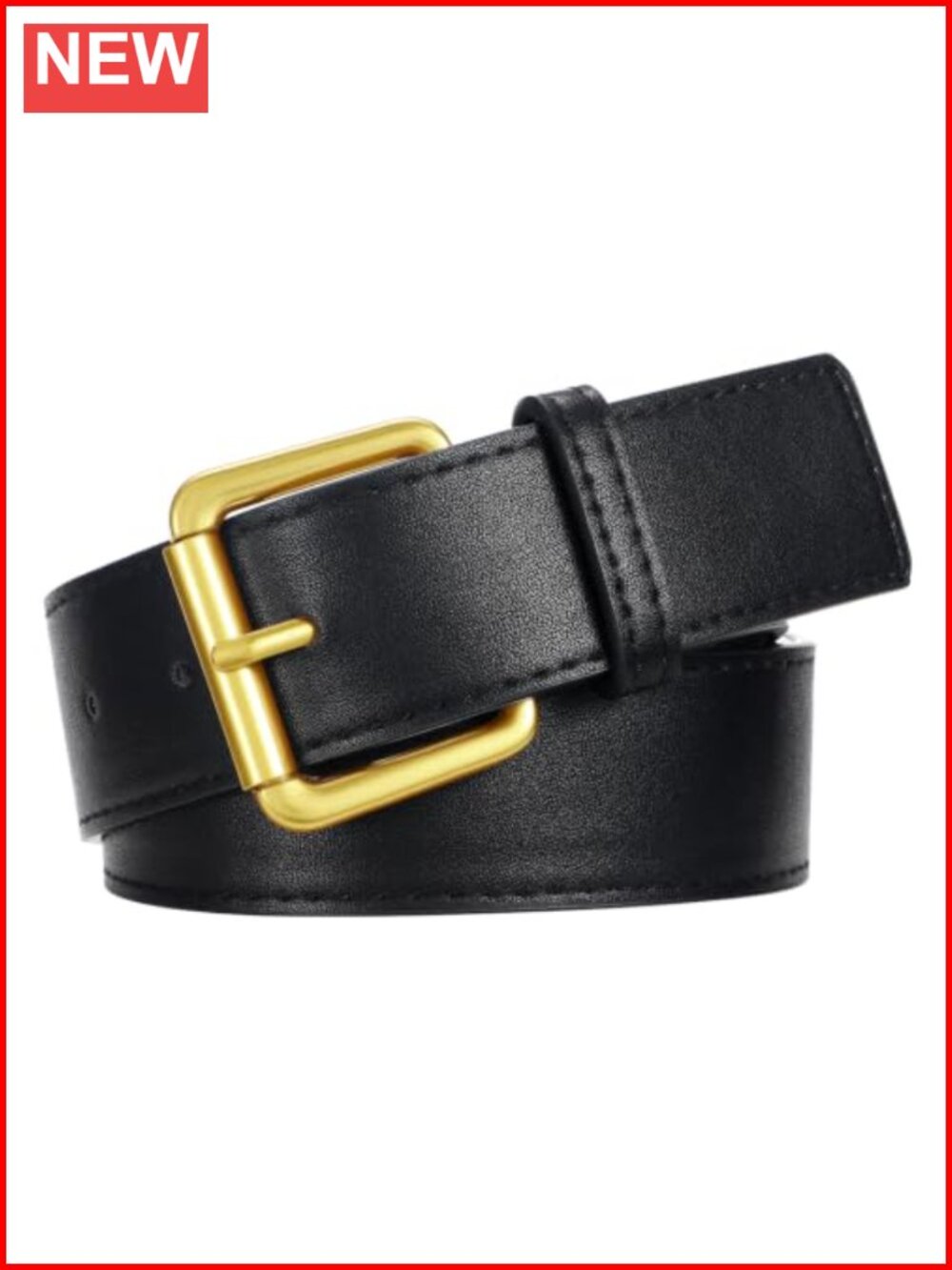 Faux Leather Belt Square Pin Buckle 1.8 Inch 9 Holes Adjustable Waist